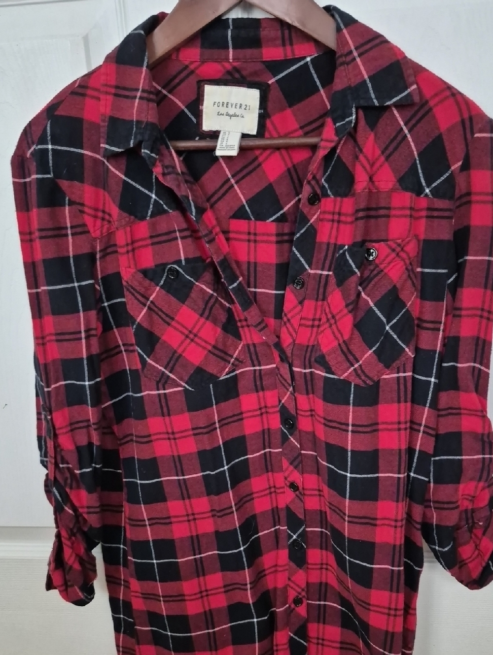 Forever 21 Red and Black Plaid Button-Down Shirt